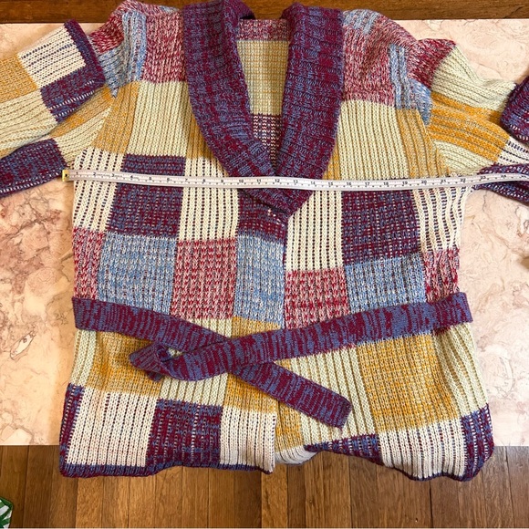 Vintage 70s Man Fare Men’s Patchwork Acrylic Cardigan Sweater Size Large - Picture 5 of 10